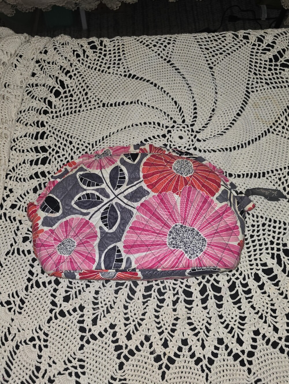 Vera Bradley Large Cosmetic Bag. Pink, Red, Gray Floral Zipper